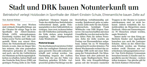 Stadt und DRK bauen Notunterkunft um