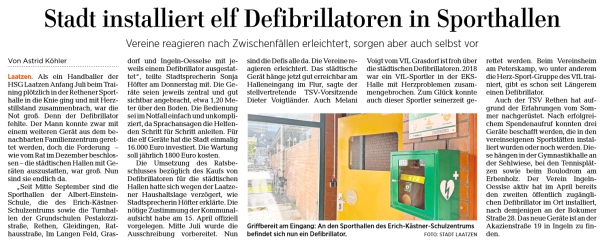 Defibrillatoren in Sporthallen